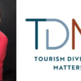 Graphic featuring photo of Hattie Hill on left and Tourism Diversity Matters logo on the right.