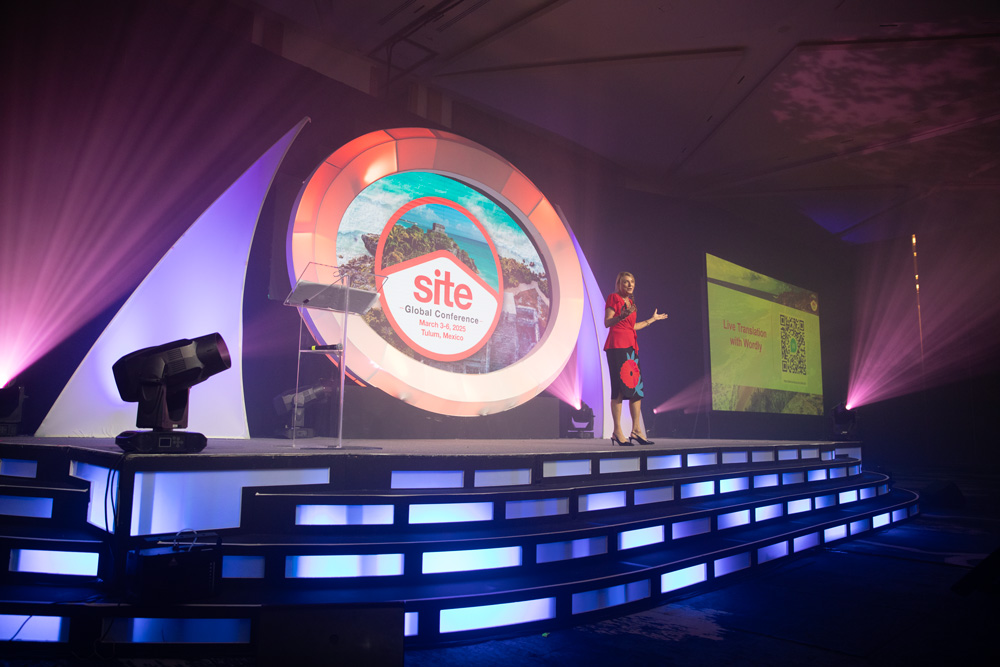 SITE CEO Annette Gregg speaking at SITE Global. Photo Credit: Joey Woolridge