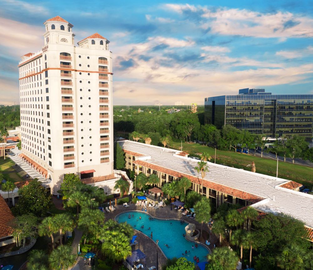 Aerial view of Lagoon Pool at Double Tree by Hilton Orlando at SeaWorld