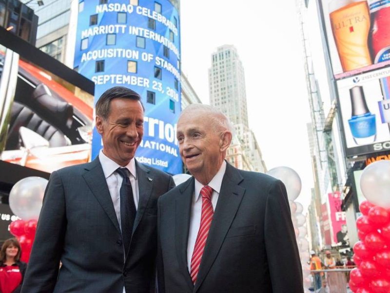 Arne Sorenson and J.W. Marriott, Jr. in Times Square