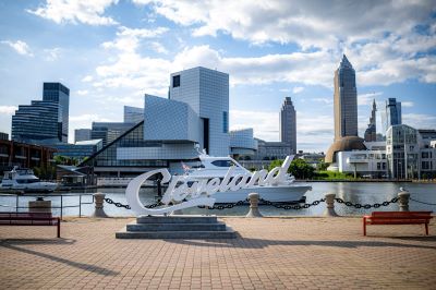 CLE Script Sign at North Coast Harbor. Credit: Destination Cleveland