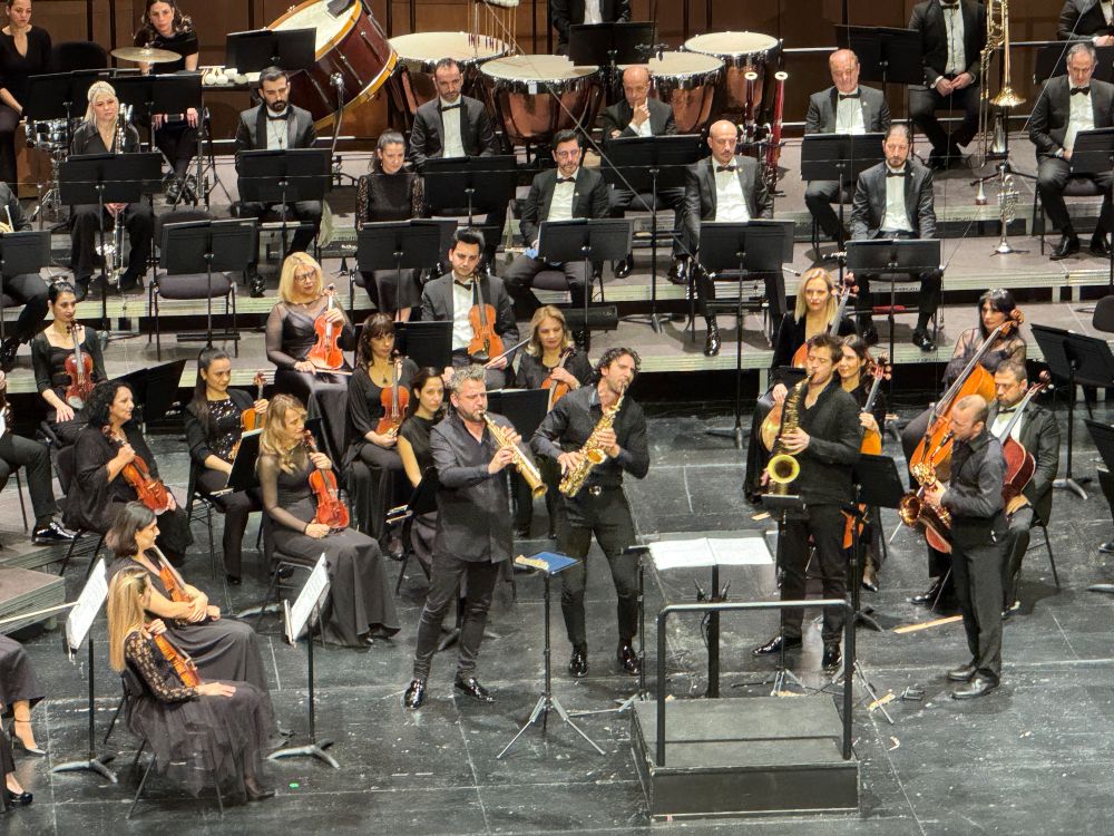 Photo of symphony musicians onstage at Atatürk Cultural Centre.