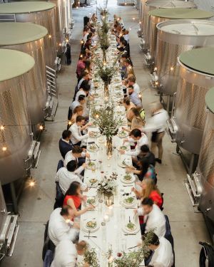 Photo of extremely long dinner table at Copain Winery. 
