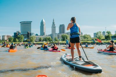 Cuyahoga River kayaking and Paddleboarding. Credit: Nathan Migal for Destination Cleveland