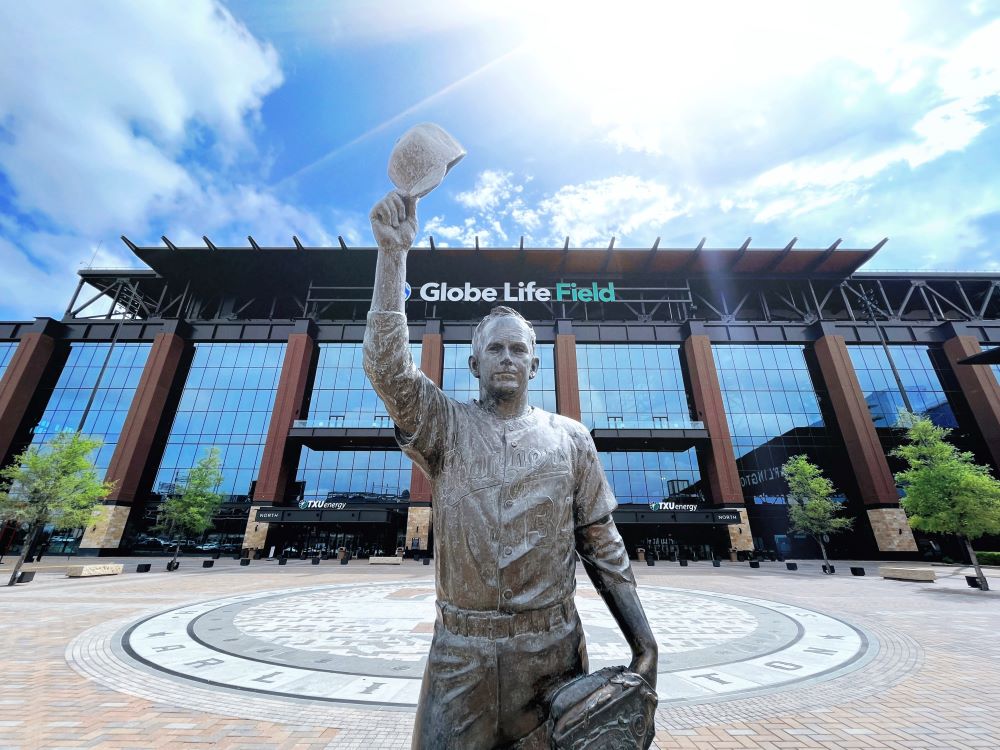 Photo of Nolan Ryan statue in front of Globe Life Field.