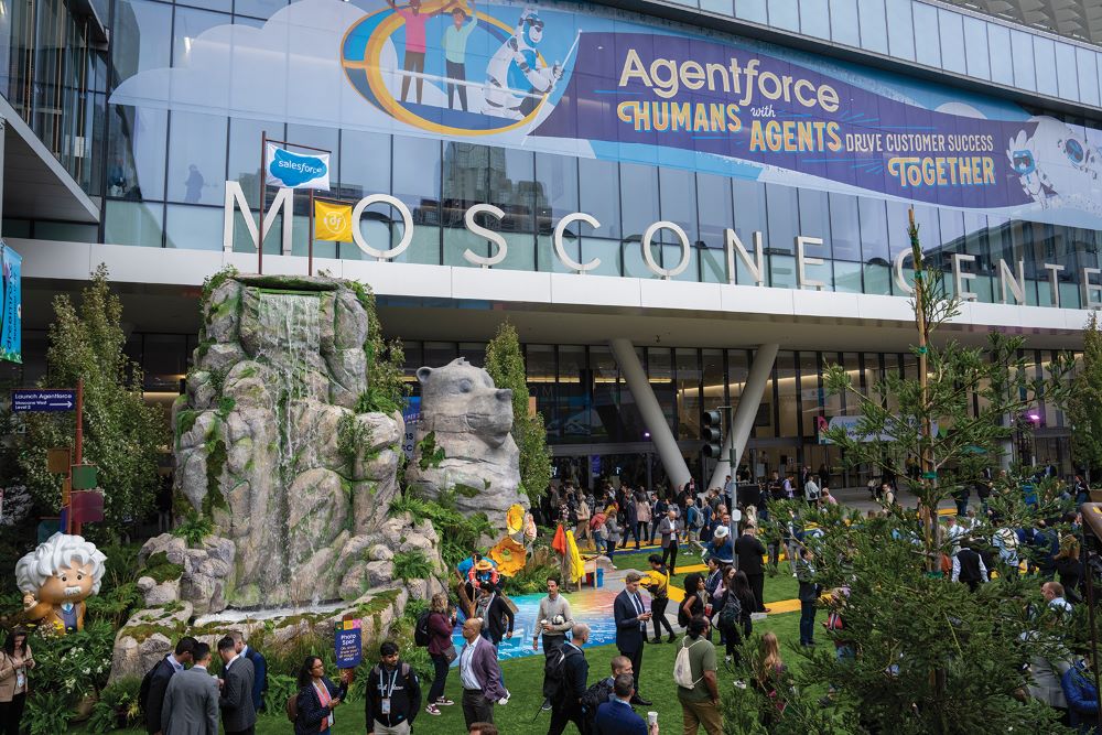 Photo of Dreamforce 2024 in front of San Francisco's Moscone Center.