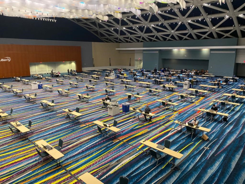 Photo: Layout to accommodate social distancing guidelines at Puerto Rico Convention Center; Credit: Courtesy of Discover Puerto Rico