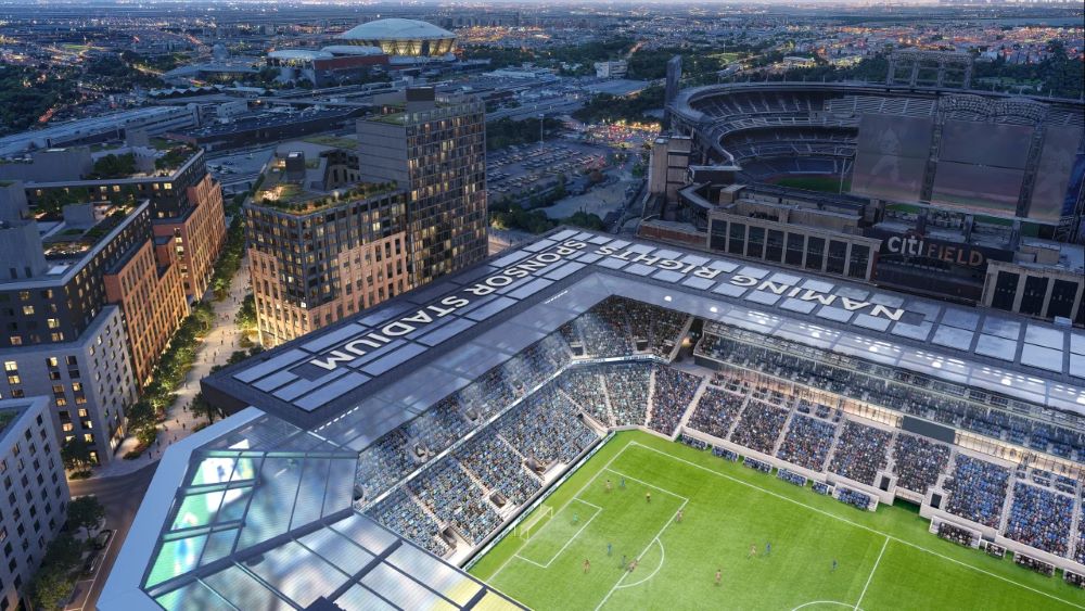 Rendering of NYCFC stadium, aerial view.