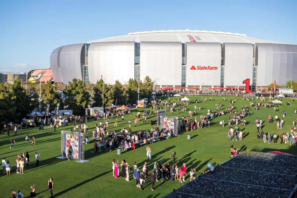 Photo of activation in front of State Farm Field during 2023 Super Bowl.