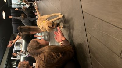 Taylor with her puppy yoga pal!