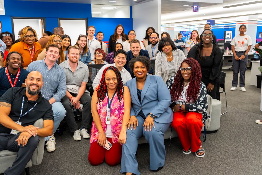 Tyra Dyson and others with the DNC & DNCC Chairs Jaime Harrison, Minyon Moore and Stacey Abraham's at the DNCC headquarters