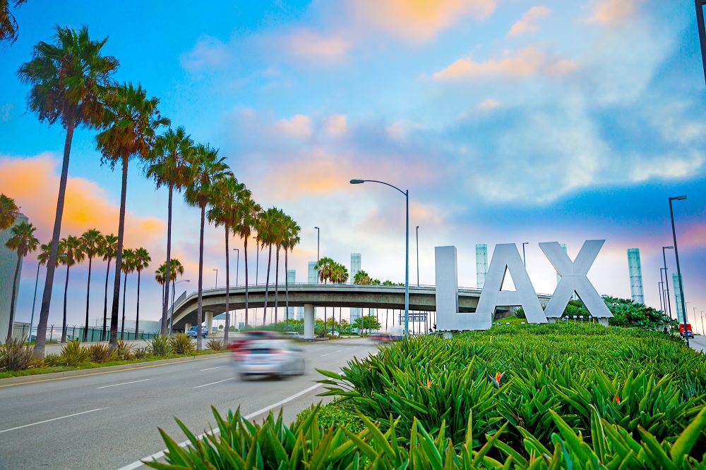 Los Angeles International Airport (LAX) sign from the road