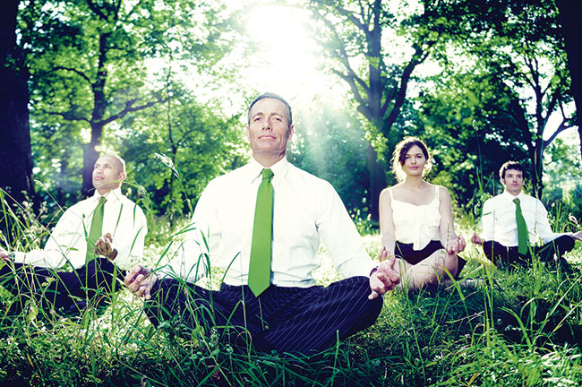 Businesspeople Meditating in Forest