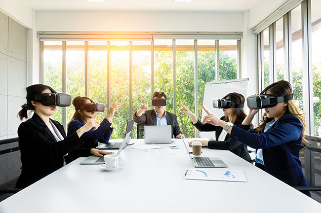 People in Board Room Wearing Virtual Reality Headsets