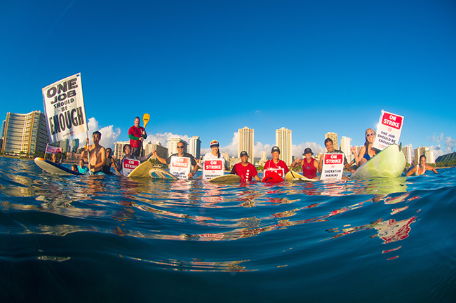 UNITE HERE Local 5 Hawaii Marriott Strike, Protesters Standing in Water