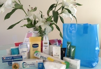 Start Blue Bags include personal hygiene items for getting ready in the morning