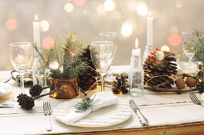 Festive Table Setup With Natural Greenery