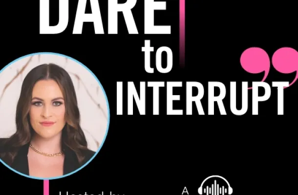 Graphic of Dare to Interrupt Podcast logo.