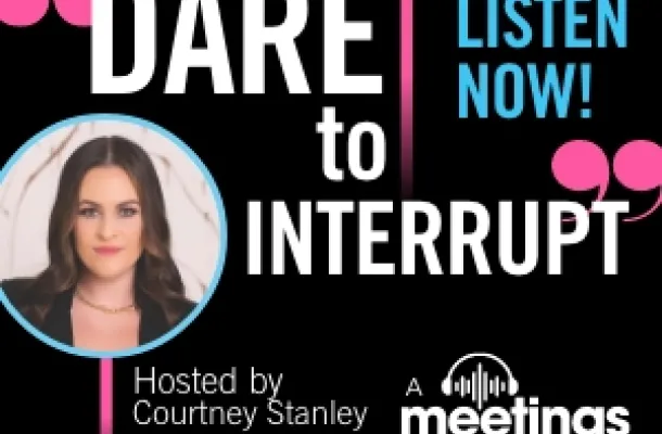 Graphic of Dare to Interrupt Podcast logo.