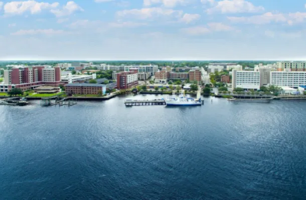 Wilmington, North Carolina convention district and riverfront view