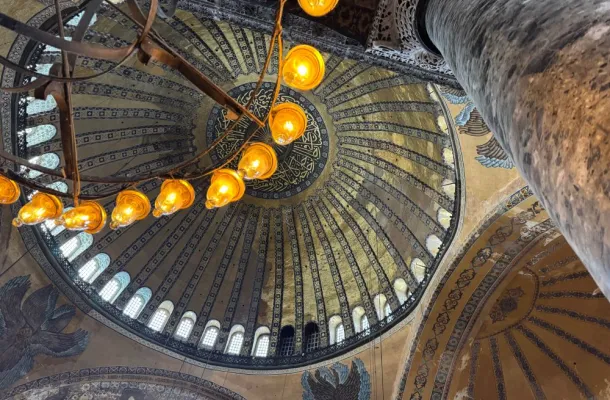 Photo of the ceiling of Istanbul's Hagia Sofia.