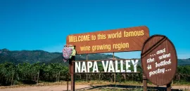 Photo of Napa Valley welcome sign in vineyard.