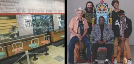 Photos of former Woolworth's lunch counter, International Civil Rights Center & Museum and (right) Music Maker Foundation artists