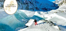 Luxury Redefined: The Luxury Revolution Continues. Laurie Sharp climbing Mer de Glace in France.