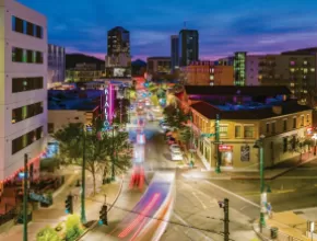 Downtown Tucson at night.