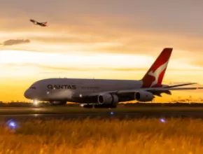 Plane landing at Sydney Airport in Australia on February 21