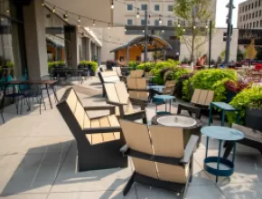 Rosewild seating area at The Jasper Hotel in Fargo, North Dakota