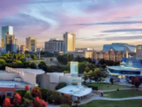 Photo of Atlanta skyline and Centennial Olympic Park.