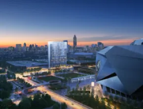 Rendering of new Signia by Hilton Atlanta hotel skyline shot.