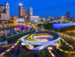 Downtown Columbus with National Veterans Memorial and Museum