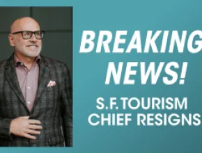 Breaking News graphic stating S.F. Tourism Chief Resigns.