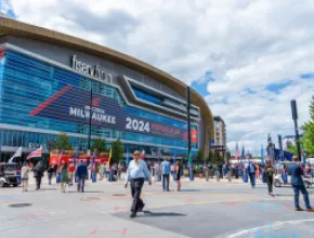 Attendees outside of Fiserv Forum during the Republican National Convention