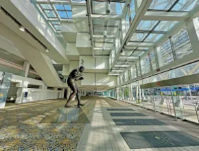 Joe Louis statue inside Huntington Place CREDIT Jeff Heilman