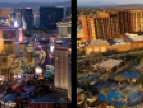 Dual photo of The Venetian Resort and Pechanga Resort Casino.