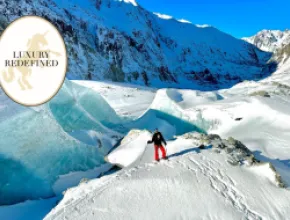 Luxury Redefined: The Luxury Revolution Continues. Laurie Sharp climbing Mer de Glace in France.