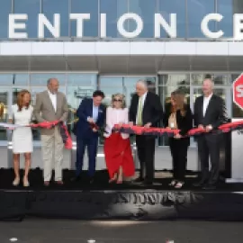 Ribbon cutting at World of Concrete 2021, Las Vegas Convention Center West Hall expansion.