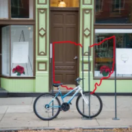 Ohio-shaped bike rack. Credit: Visit Cincy