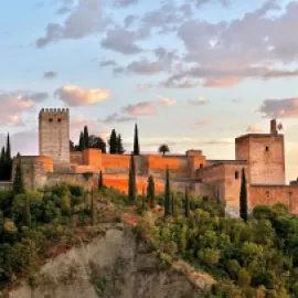 Alhambra, a historic palace-fortress in Granada, Spain, at sunset. Credit: Jeff Heilman