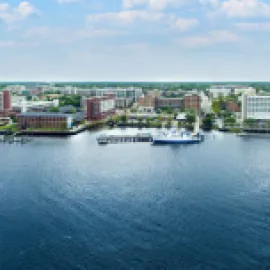 Wilmington, North Carolina convention district and riverfront view