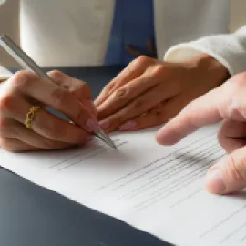 Image of two hands signing a legal contract.