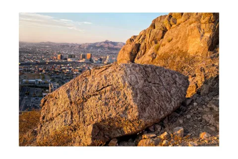 Overlooking Downtown El Paso, The Franklin Mountains are home to 1.25-billion-year-old Precambrian rocks, the oldest in Texas.