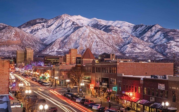 Looking at the Wasatch Mountains in Ogden along Historic 25th Street