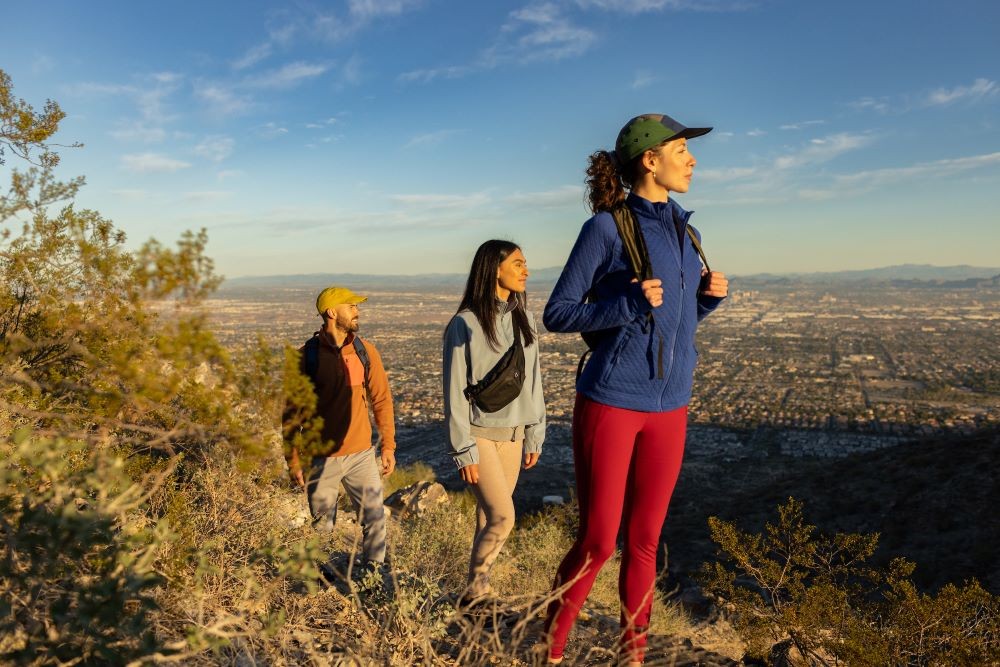 Three people hiking on Phoenix trails