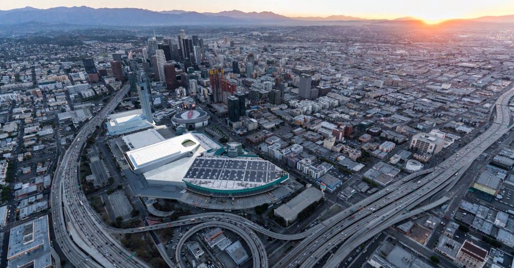 Aerial photo of Los Angeles Convention Center.