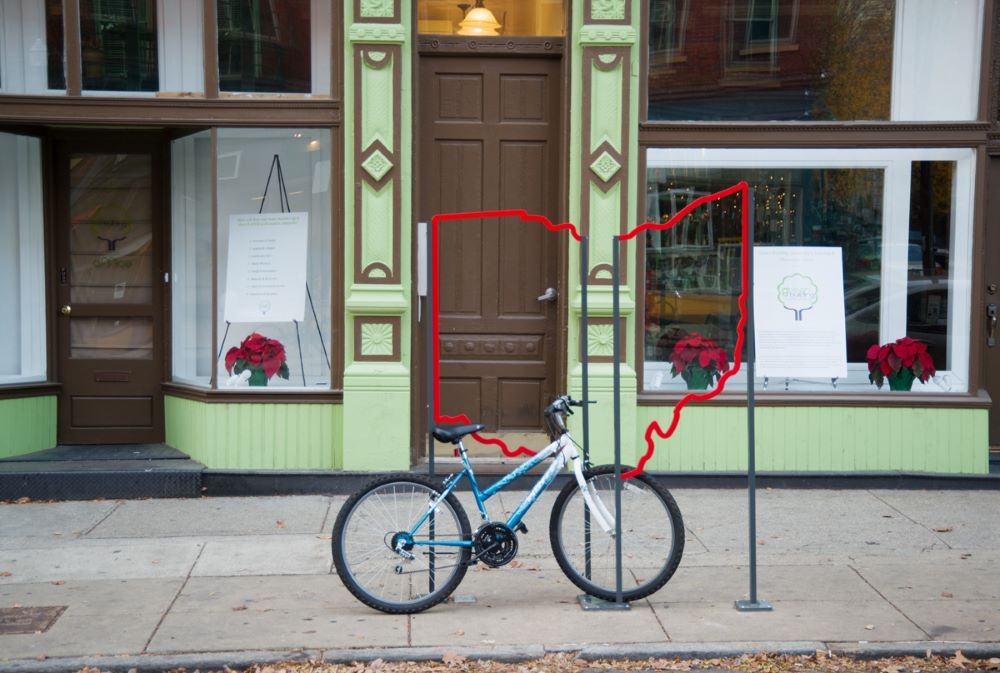 Ohio-shaped bike rack. Credit: Visit Cincy