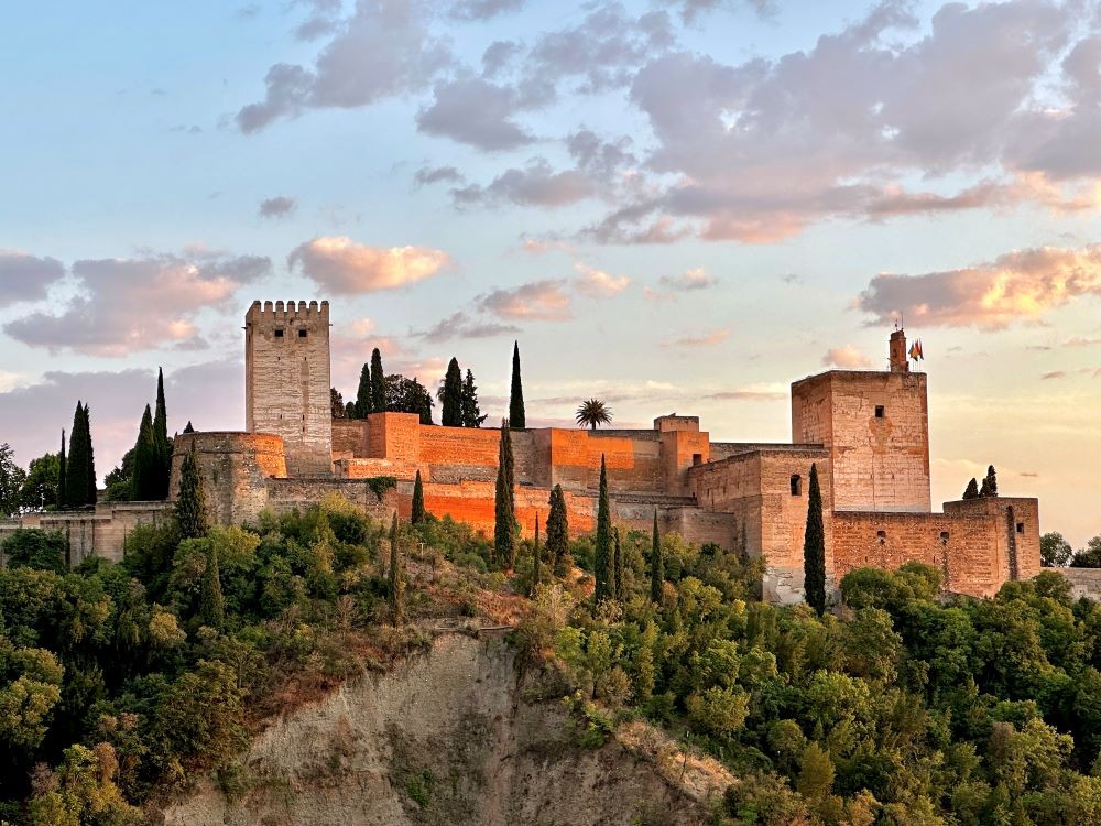 Alhambra, a historic palace-fortress in Granada, Spain, at sunset. Credit: Jeff Heilman